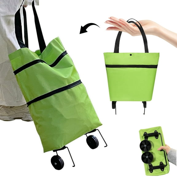DISEN Folding Shooping Bag with Wheels Collapsible Trolley Bags Foldable Shopping Cart Reusable Shopping Bags Grocery Bags Shopping Trolley Bag on Wheels,Green