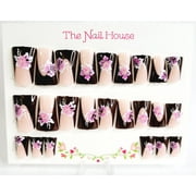 Hibiscus French Manicure Duck Bill Press-on Nails by The Nail House NH - 24 Pieces
