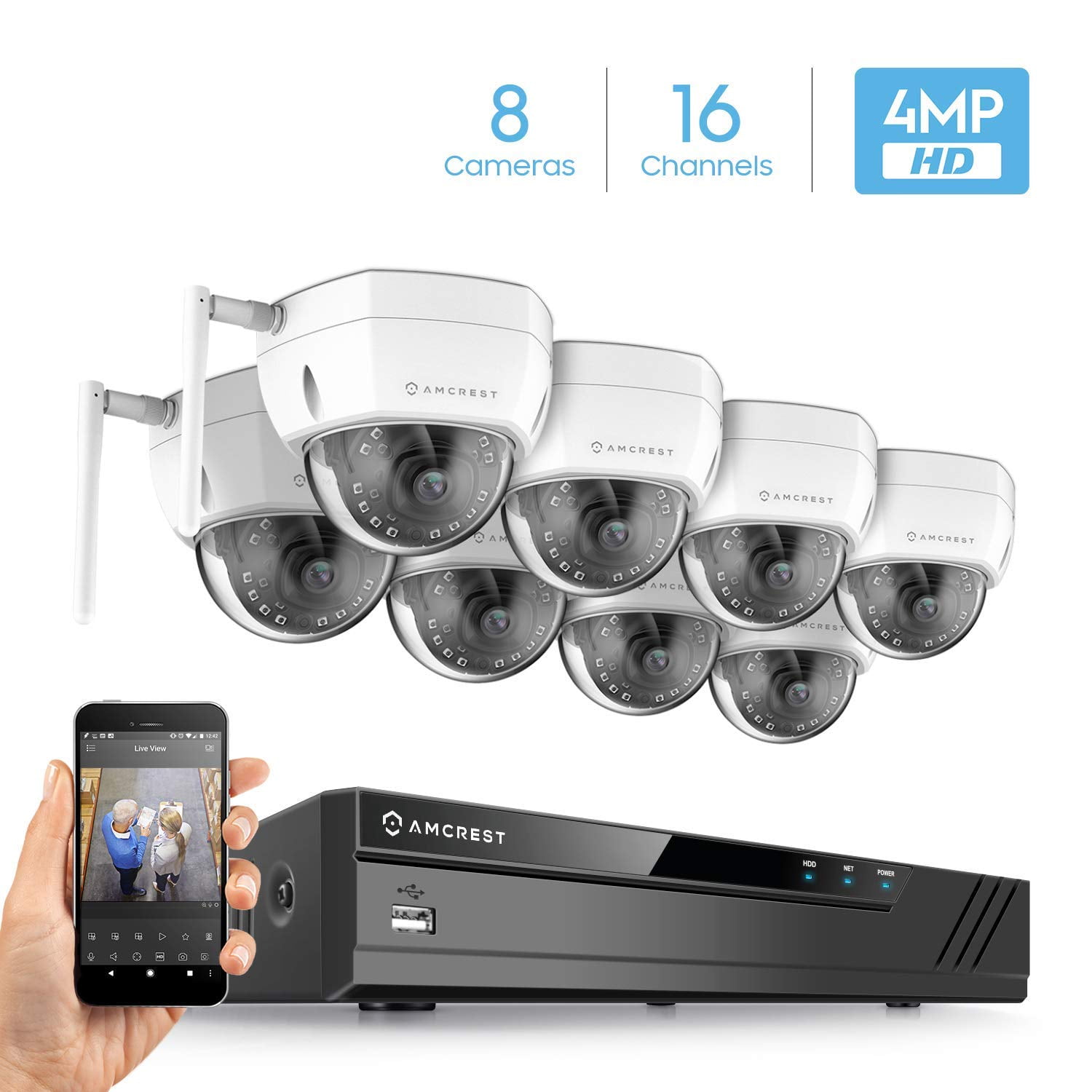 Amcrest 16CH 4MP Security Camera System, (8) x 4-Megapixel