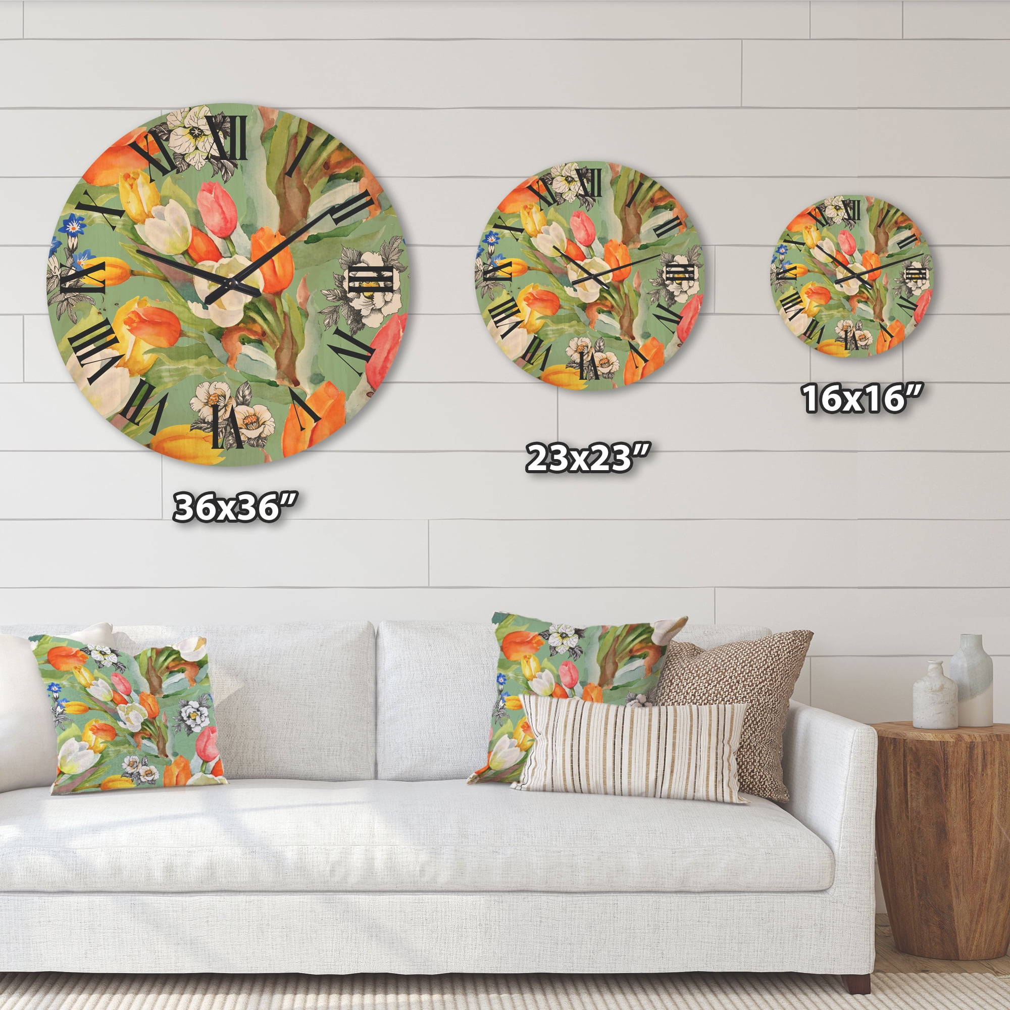 Designart 'Blooming Orange and White Tulips II' Traditional Wood Wall Clock