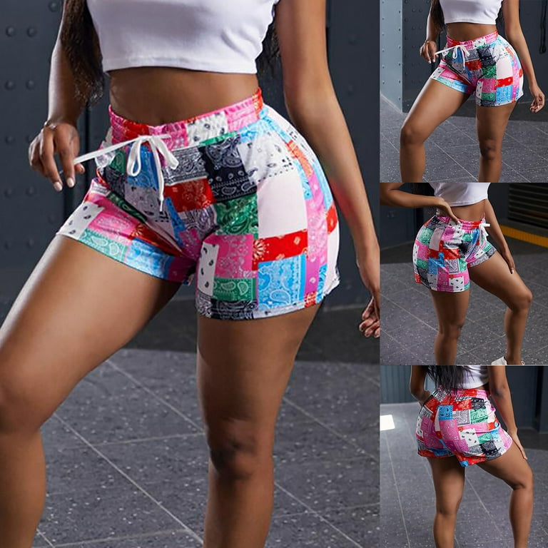 YWDJ Cute Athletic Shorts for Women Basic Slip Bike Color Stitching Shorts  Workout Loose Classic Shorts Pants Pink L 