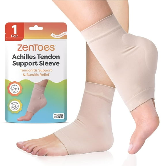 Zentoes Achilles Tendon Support Heel Compression Padded Sleeve Socks for Bursitis, Tendonitis, Tenderness, Beige, 1 Pair