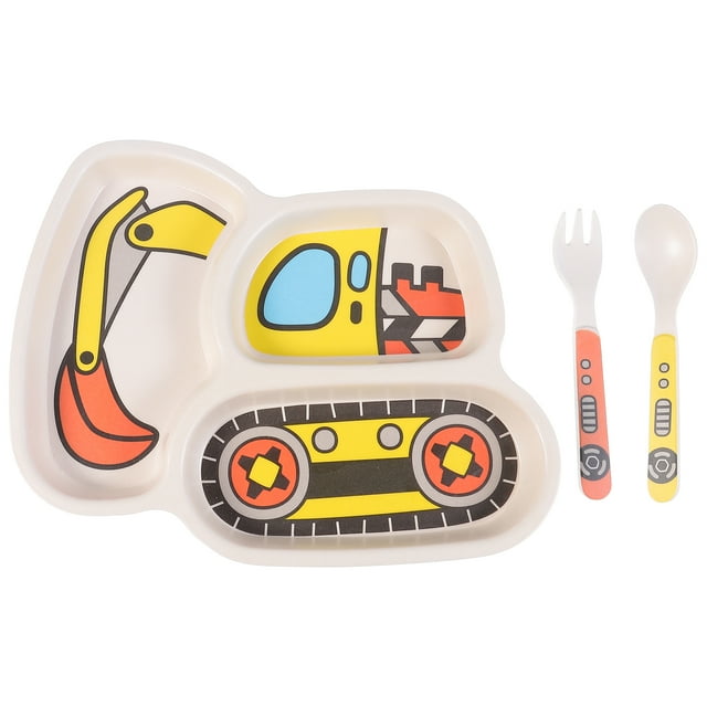 EeaseMX 1 juego de platos de cena con divisiones para niños, juego de vajilla para bebés con diseño de excavadora de dibujos animados.