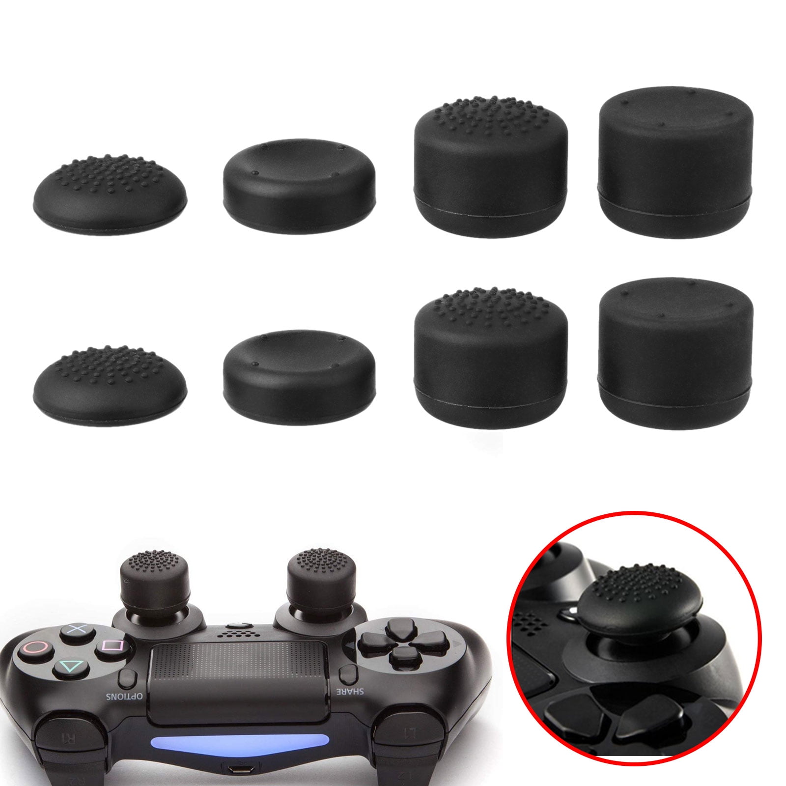 Centralisere Wrap genert Thumb Grip for Xbox One PS4 Controller, TSV 8 Pcs Silicone Thumb Stick Grip  Cover Caps Fit for PlayStation PS4, PS3, Xbox 360, Xbox One Wireless  Controllers, Joystick Cap Gamepad Anti-Slip, Black -