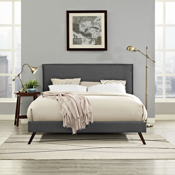 Modway Camille Queen Fabric Platform Bed with Round Splayed Legs in Gray