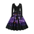 thumbnail image 1 of XXLvision Women Halloween Long Sleeve Lace Up Bowknot Party A-Line Dress, 1 of 3