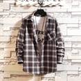thumbnail image 4 of Men Fashion Square Print Lightweight Breathable Long Sleeve Lapel Shirt Purple 4XL, 4 of 5
