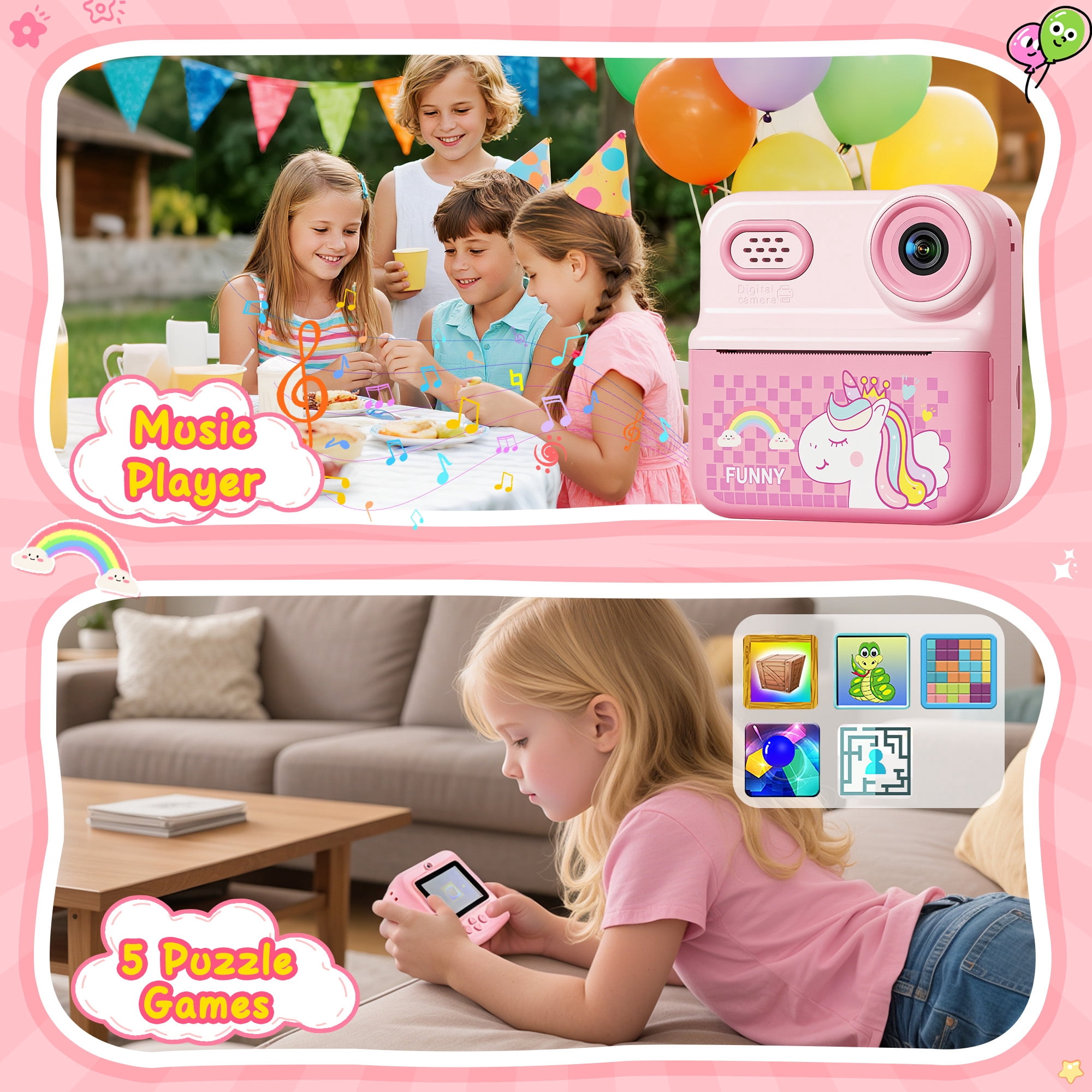 ALLJOY Instant Print Kids Camera with 64GB SD Card 1080P HD Digital Video Camera Toy for Toddler Kids, Christmas Birthday Gift for Girls Ages 3-12