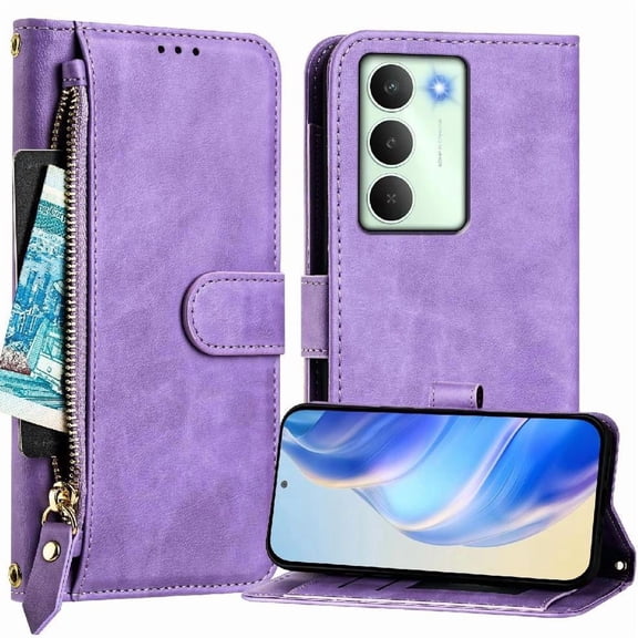 FOXDOCK Funda Tipo Cartera para Tecno Camon 50 Cuero PU con Cremallera y Correa de Muñeca, Ranuras para Tarjetas, Soporte Plegable, Cierre Magnético