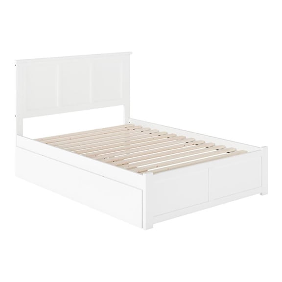 Leo & Lacey Madison Full Wood Platform Bed w/Footboard and Twin Trundle in White