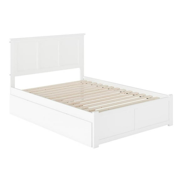 Leo & Lacey Madison Lit Plateforme Complet en Bois avec Pied de Lit et Tiroir-Lit Simple, Blanc
