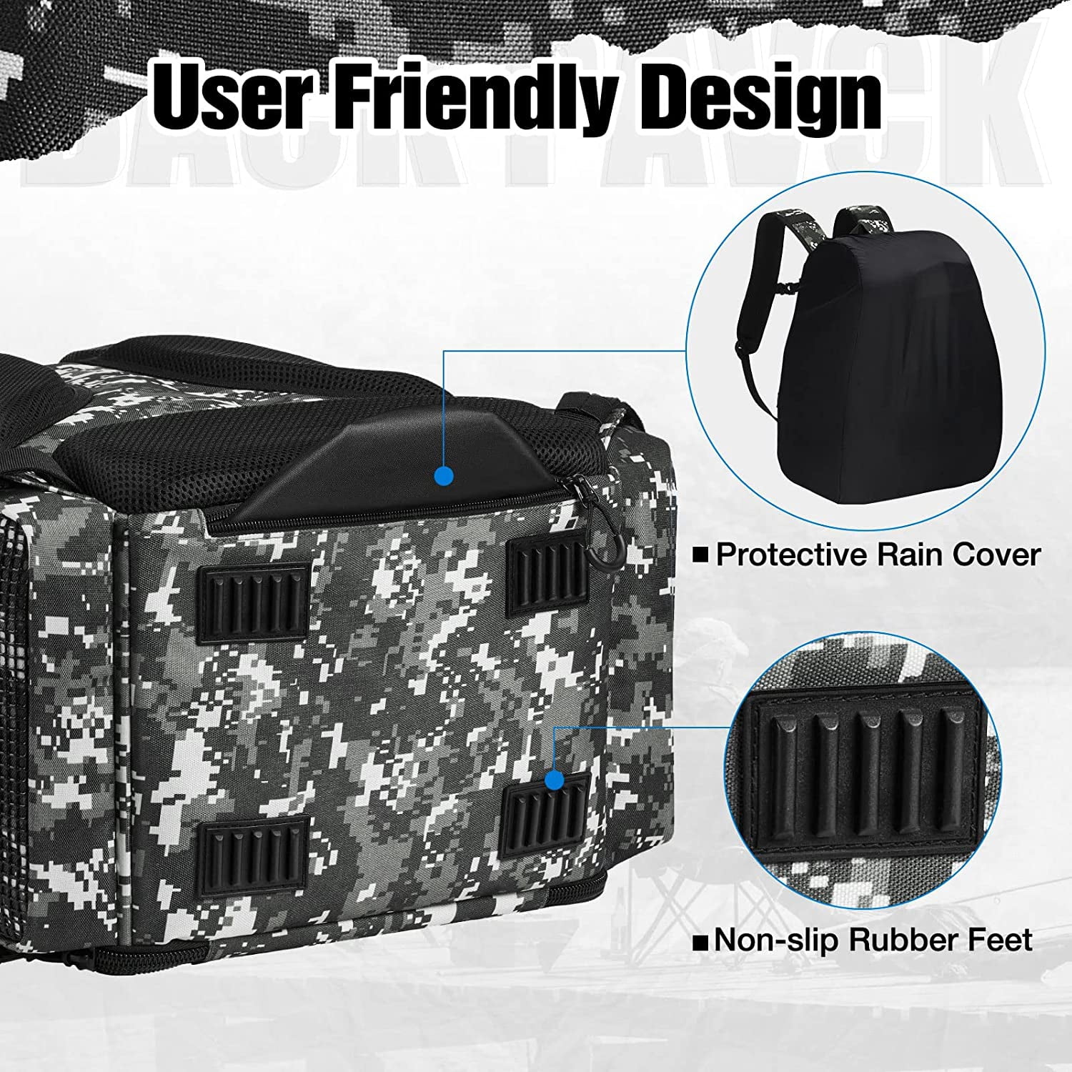 Fishing Tackle Backpack with Rod Holders & 4 Tackle Boxes, Water-Resistant Outdoor Fishing Bag with Rain Cover