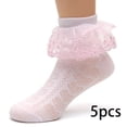 thumbnail image 2 of LYMAYTER 5 Pack ‌Baby Girls Socks Ruffle Eyelet Mesh Ankle Soft Dress Kids Princess Socks 1-12Y, 2 of 7