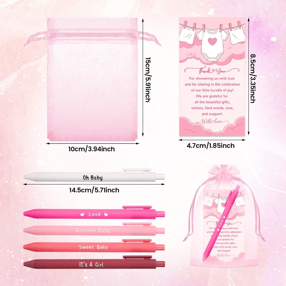 50 Sets Party Favors Gift Set with Ballpoint Pens Thank You Cards and Organza Bags, Bulk Guest Souvenirs for Gender Reveal Baby Shower Wedding Birthday Corporate Events Appreciation Gifts