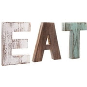 EAT Sign Rustic Multicolor EAT Cutout Wooden Letters Wall Plaque, Wood Home Sign, Decorative Wooden Block Word Signs, Freestanding Wooden Letters for Kitchen, Home, Dining Living Room