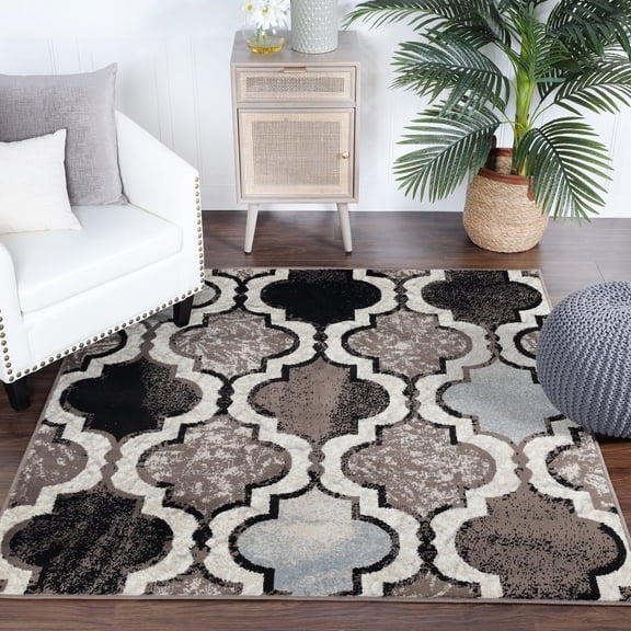 BNM Modern Trellis Indoor Area Rug, 8' x 8', Ivory