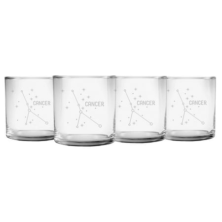 Breast Cancer Drinking Glass - Cancer Constellation Slim Rocks Glass (Set of 4)
