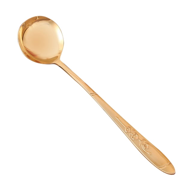 shyuyusa Daily Home Western Food Pure Copper Long Handle Pattern Spoon Soup Ladle Durable Kitchen Tableware