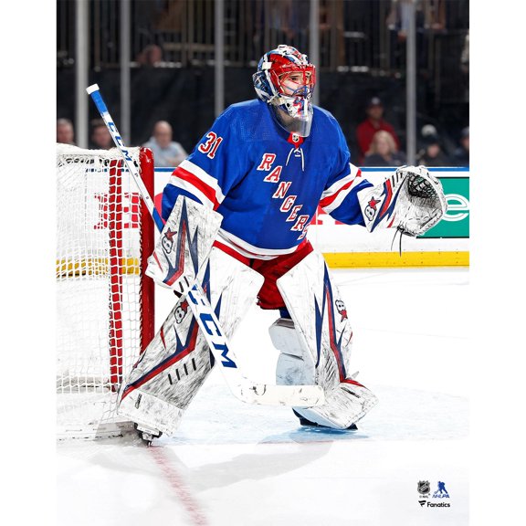 Igor Shesterkin New York Rangers Unsigned Blue Jersey In Net Photograph