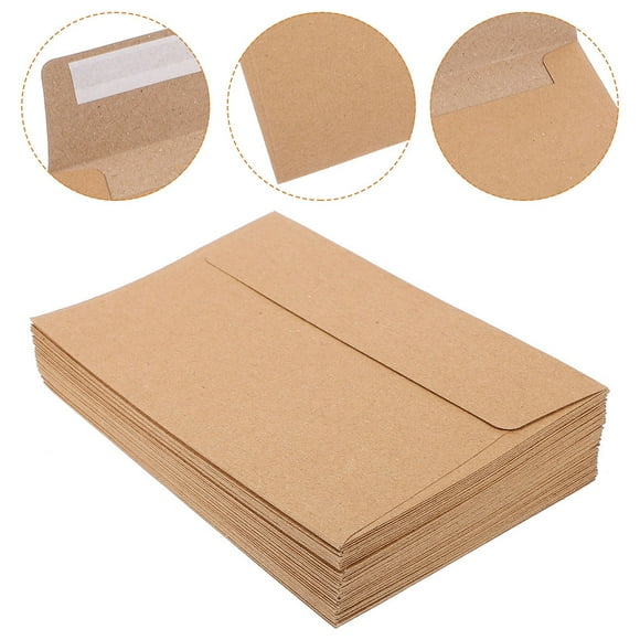 UPOUART 100Pcs Kraft Paper Envelopes Peel and Stick Coffee Color Wedding Invitation Mailing