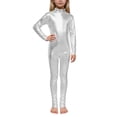 thumbnail image 2 of ZHOGXU Kids Girls Romper Long Sleeve Turtleneck Solid Color Stretchy Comfortable Jumpsuit Bodysuit For Stage Performance,Silver,4-6 Years, 2 of 5