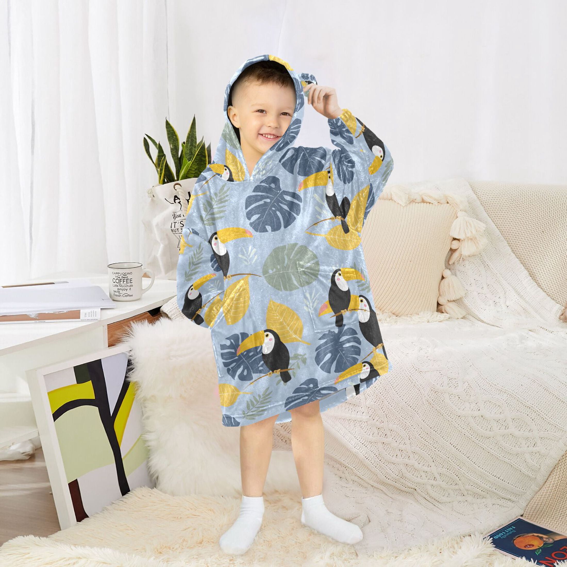 joogoo Blanket Hoodie for Toucan Palm Leaves Oversize Sweatshirt 3-14 YR L