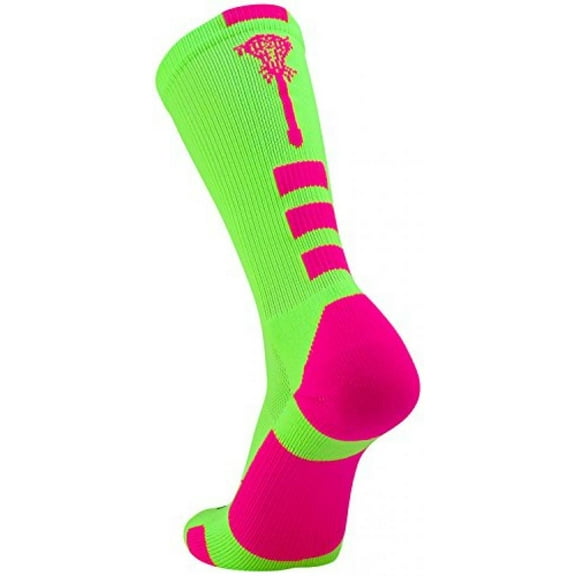 Midline Lacrosse Logo Crew Socks (Neon Green/Hot Pink, Medium)