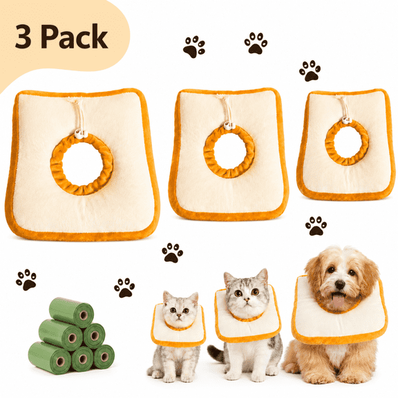 ChrumpTon 3 Pack Cat Cone Collar Soft, Adjustable Cat Recovery Collar for Cats, Kittens & Small Dogs, Includes 6 Pet Poop Bags, Helps Discourage Licking, Suitable for Daily Care & Protection (S/M/L)