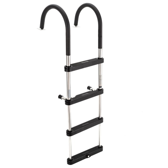 Open Box RecPro Compact Stainless Steel Heavy Duty 4 Step Pontoon Boat Ladder