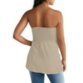 thumbnail image 5 of Prdecexlu Tube Tops for Women Plus Size Strapless Smocked Ruffled Cute Off the Shoulder Tank Tops Sleeveless Holiday Shirts Casual Backless Flare Hem Summer Blouses Khaki XL, 5 of 7