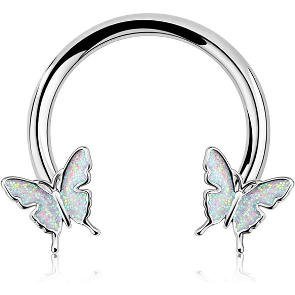 GHSDFBB JEWSEEN 16G Septum Ring,Butterfly Horseshoe Hoop Earring,Cartilage Earring Hoop,Daith Piercing Jewelry,Captive Bead Rings,Tragus Daith Rook Helix Piercing for Women Men