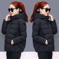 thumbnail image 2 of comerut Women Winter Hooded Jacket Solid Color Long Sleeve Loose Thick Warm Down Cotton Short Coat for Cold Weather All-match Streetwear Outwear, 2 of 8