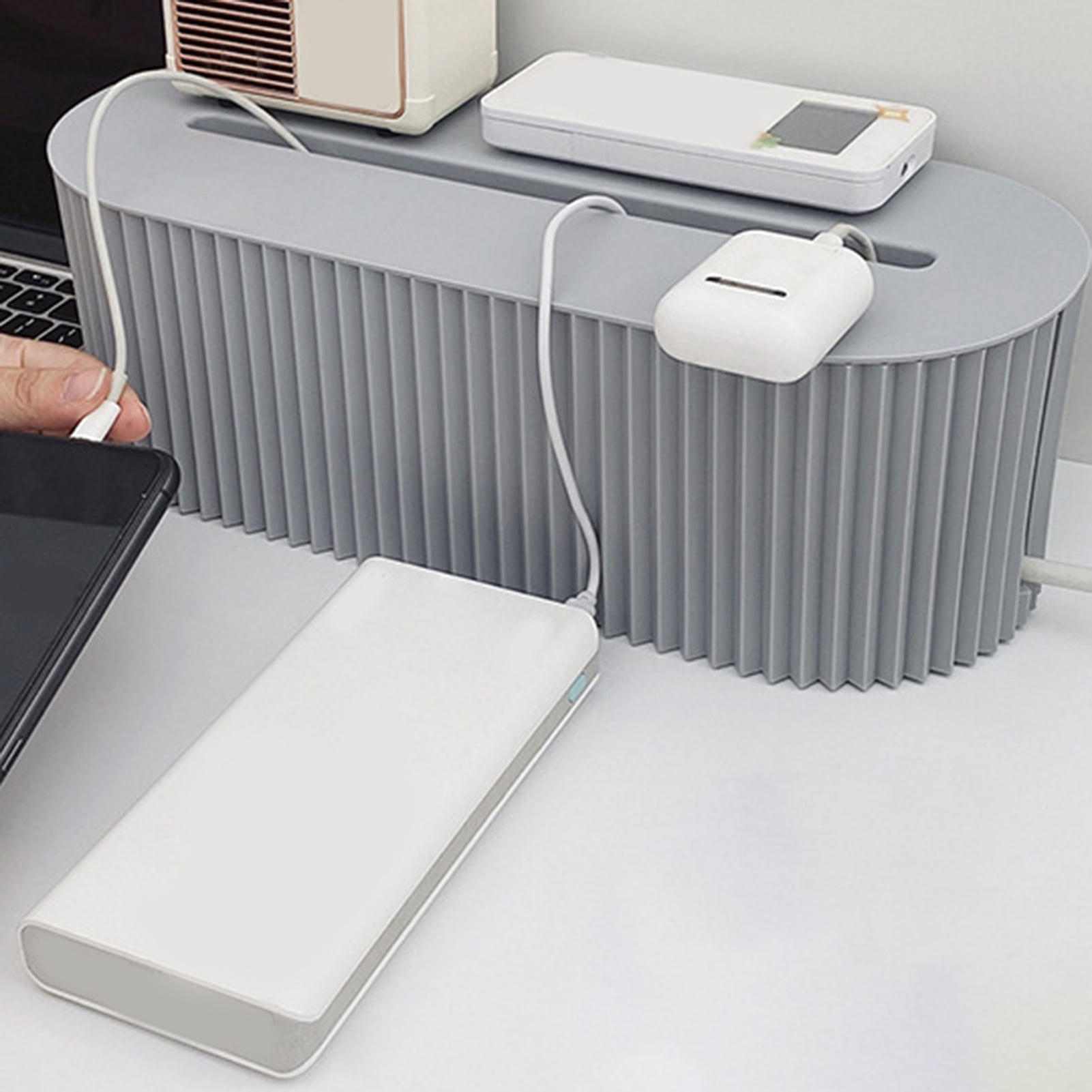 opvise Cable Storage Box with Lid Save Space High Capacity Living Room Desktop Socket Cable Management Box Daily Use Blue