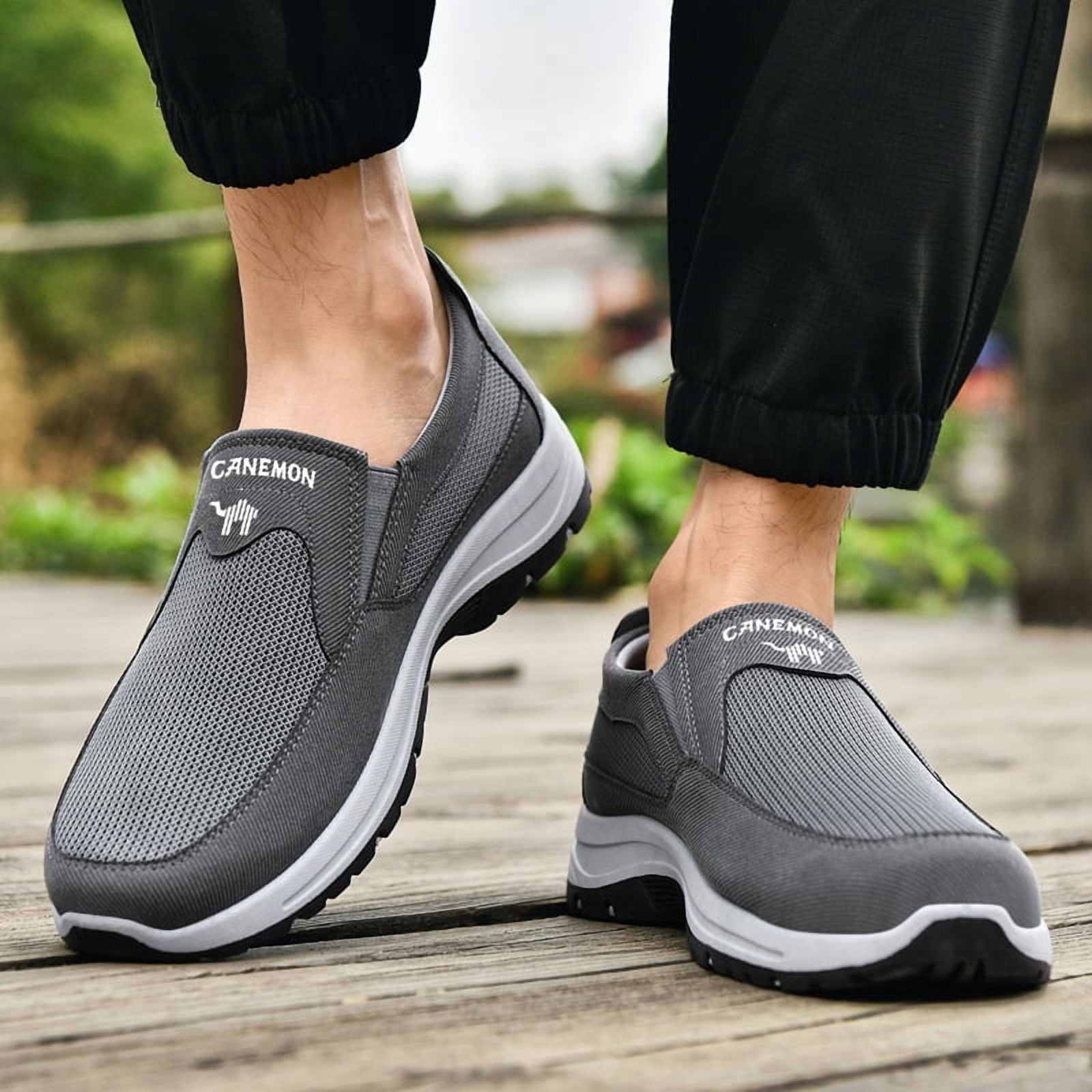 CANEMON Men's Slip-on Mesh Walking Shoes, Breathable Comfortable Casual Outdoor Hiking Sneakers