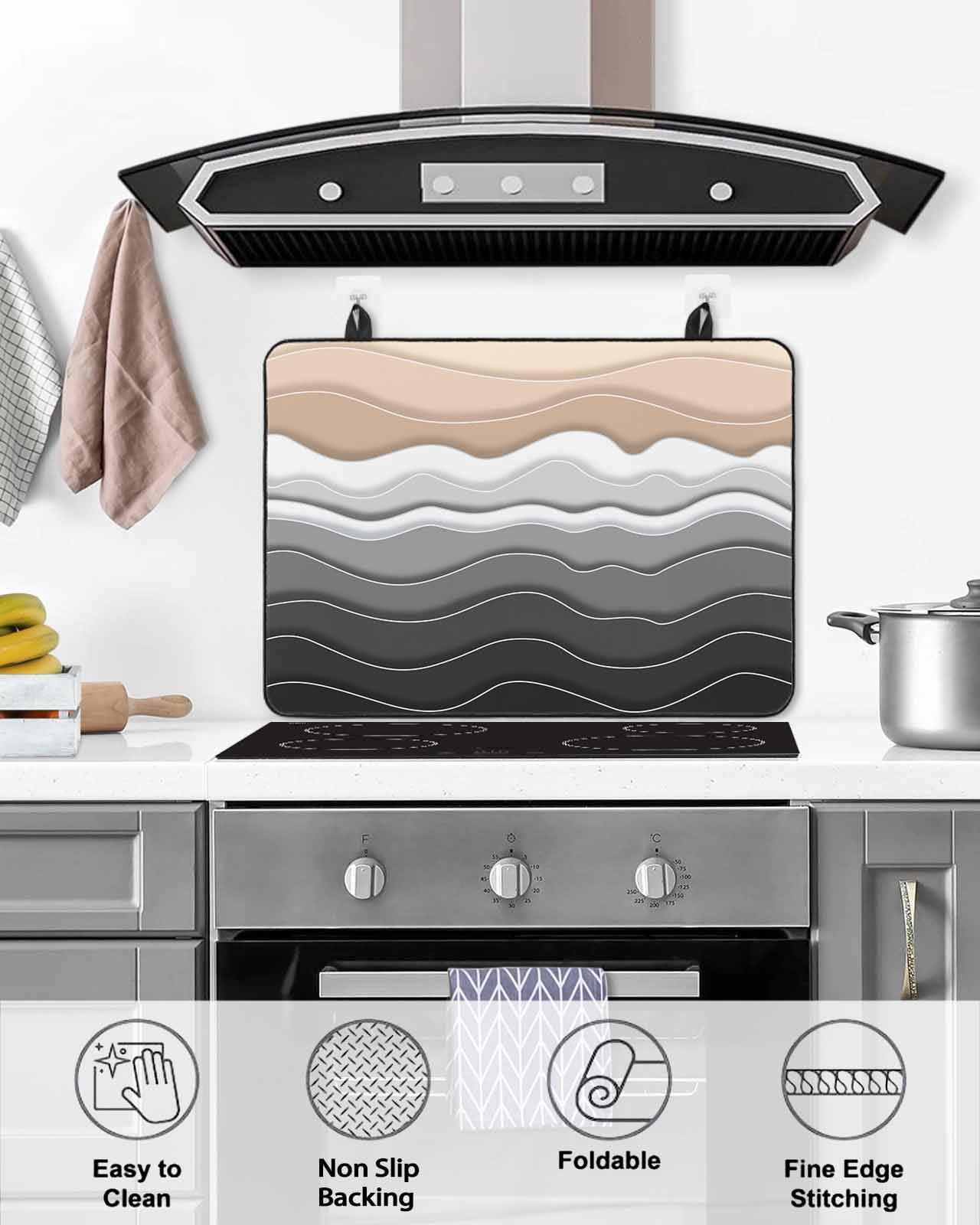 nqOlkjepod Large Induction Cooktop Protector Mat 24"x21", Grey Ombre Stripe Stove Top Covers for Electric Stove, Abstract Summer Beach Coastal Stove Burner Cover Mats, Glass Top Stove Cover