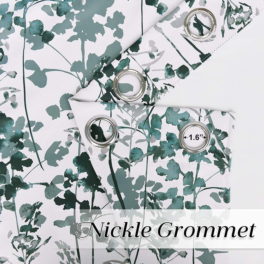 NICETOWN Floral Curtains for Kitchen, Vivid Watercolor Floral Painting Blackout Curtains Thermal Insulated Privacy Drapes for Art Gallery, Green, 52"x63", 2 Panels