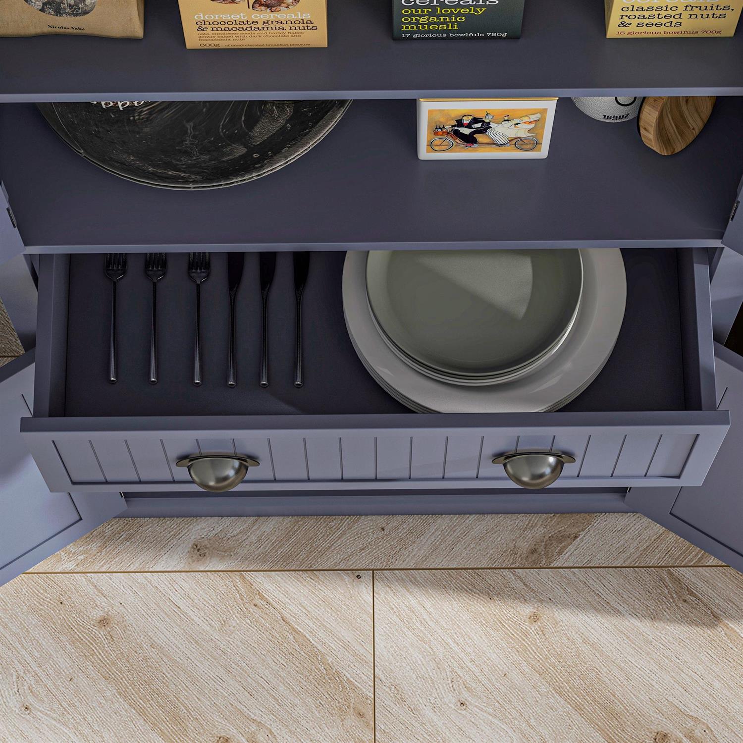 Demi Bonn 72" Kitchen Storage Cabinet with 4 Doors, 3 Adjustable Shelves, Large Drawer for Home & Kitchen, Blue