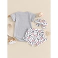 thumbnail image 6 of Baby Girls 3Pcs Summer Outfit Short Sleeve Romper + Baseball Shorts + Headband Set Newborn Clothes, 6 of 10