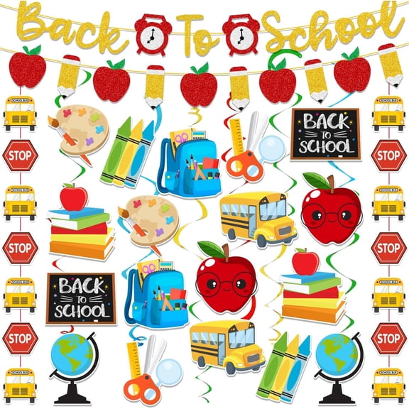 Xizondidi Back to School Decorations with 50PCS Welcome Back Banner Hanging Swirls for Classroom Home First Day of School Party Supplies