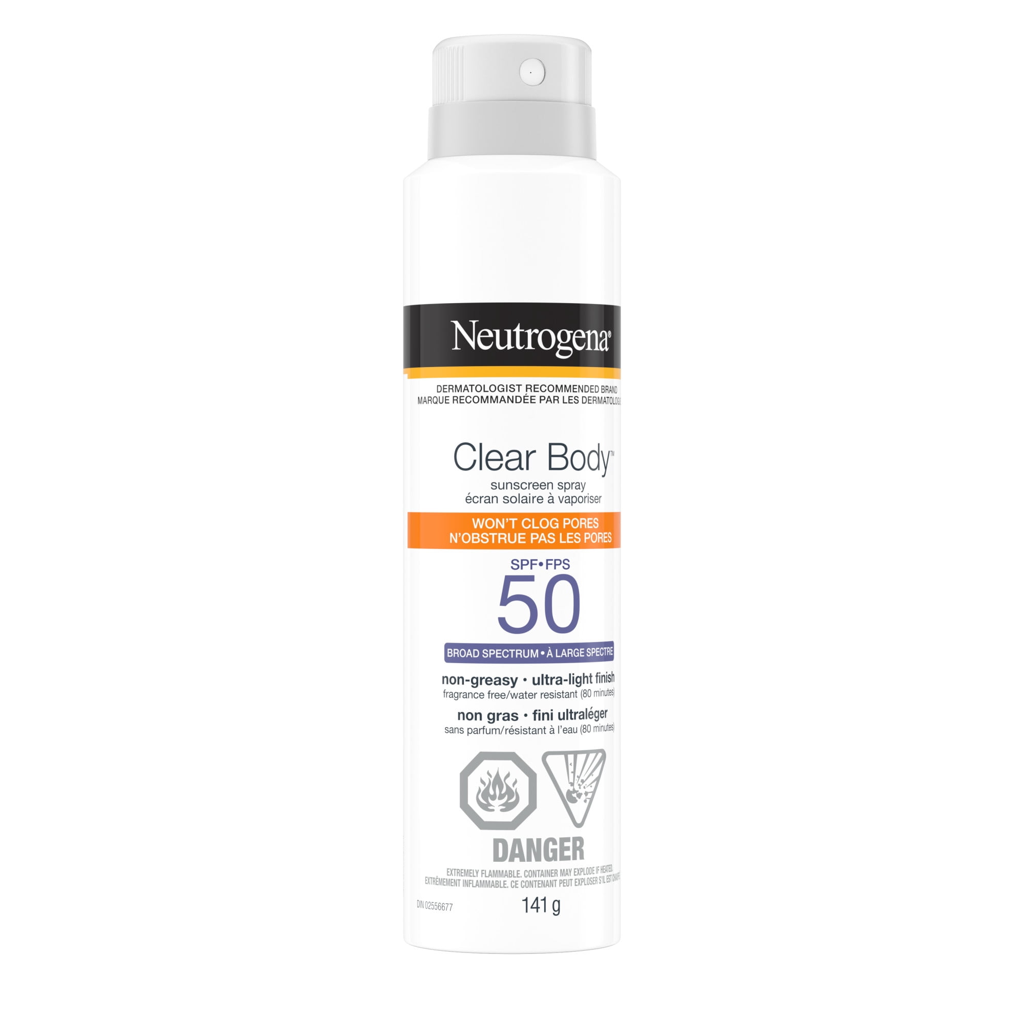 Neutrogena Clear Body Sunscreen Spray SPF 50, Non-Greasy, Broad Spectrum Full Body Sunscreen Ideal for Oily Skin Moisturizes & Cooling Sensation, 141G