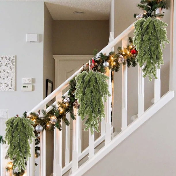Adornos navideños de plástico para colgar en la pared, enredaderas navideñas de 76 cm, estilo retro invernal, con agujas de pino artificiales, corona colgante de plantas verdes para chimeneas de exter