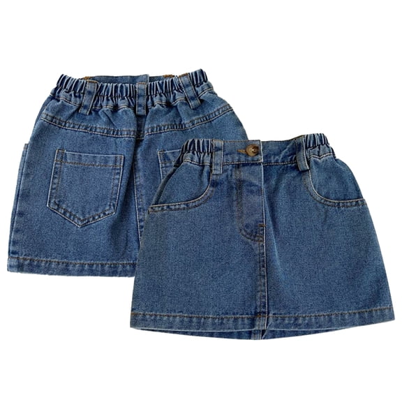 WOLLED Kids Toddler Girls Jeans Skirt Baby Solid Colours Denim Funky Simple Short Skirt Pocket Jeans Dress for 1-7Y