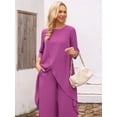 thumbnail image 5 of DARING DIVA Women's 2 Piece Chiffon Sets Dressy Pantsuit High Low Top Outfit M Purple, 5 of 8