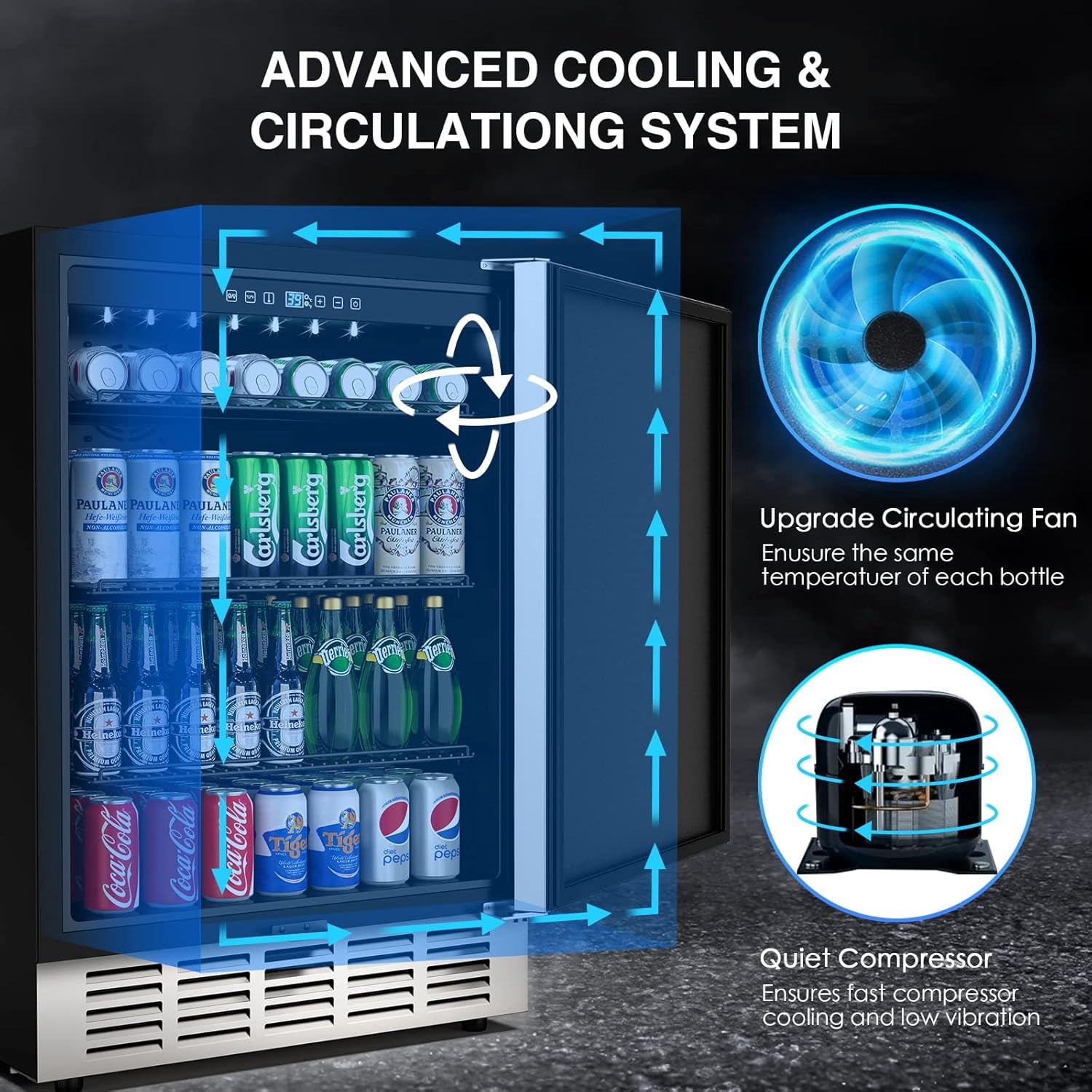 24 Inch Outdoor Beverage Fridge, Weather Proof Stainless Steel Beverage Cooler Under Counter Beer Fridge, Indoor/Outdoor Beverage Refrigerator for 190 Cans, Built-in/Freestanding (Foam Door)