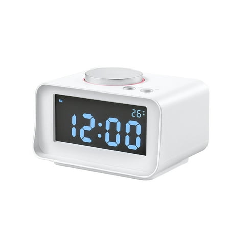 USB Alarm Clock, Radio Alarm Clock with Snooze Function, 5 Dimmer Brightness, Thermometer, 2 USB Charger Port for iPhone/iPad/iPod/Android and
