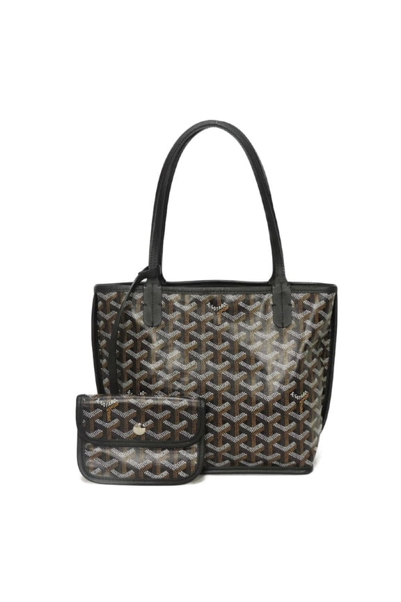 Pre-Owned Goyard Ange Mini Reversible Calfskin Tote Bag with Herringbone Pattern, Black, for...