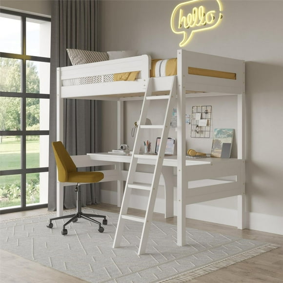 DHP Harlan Twin Size Loft Bed with Desk and Ladder, White