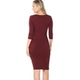 thumbnail image 3 of Womens 3/4 Quarter Sleeve Bodycon Fitted Knee Length Midi Dress, 3 of 7