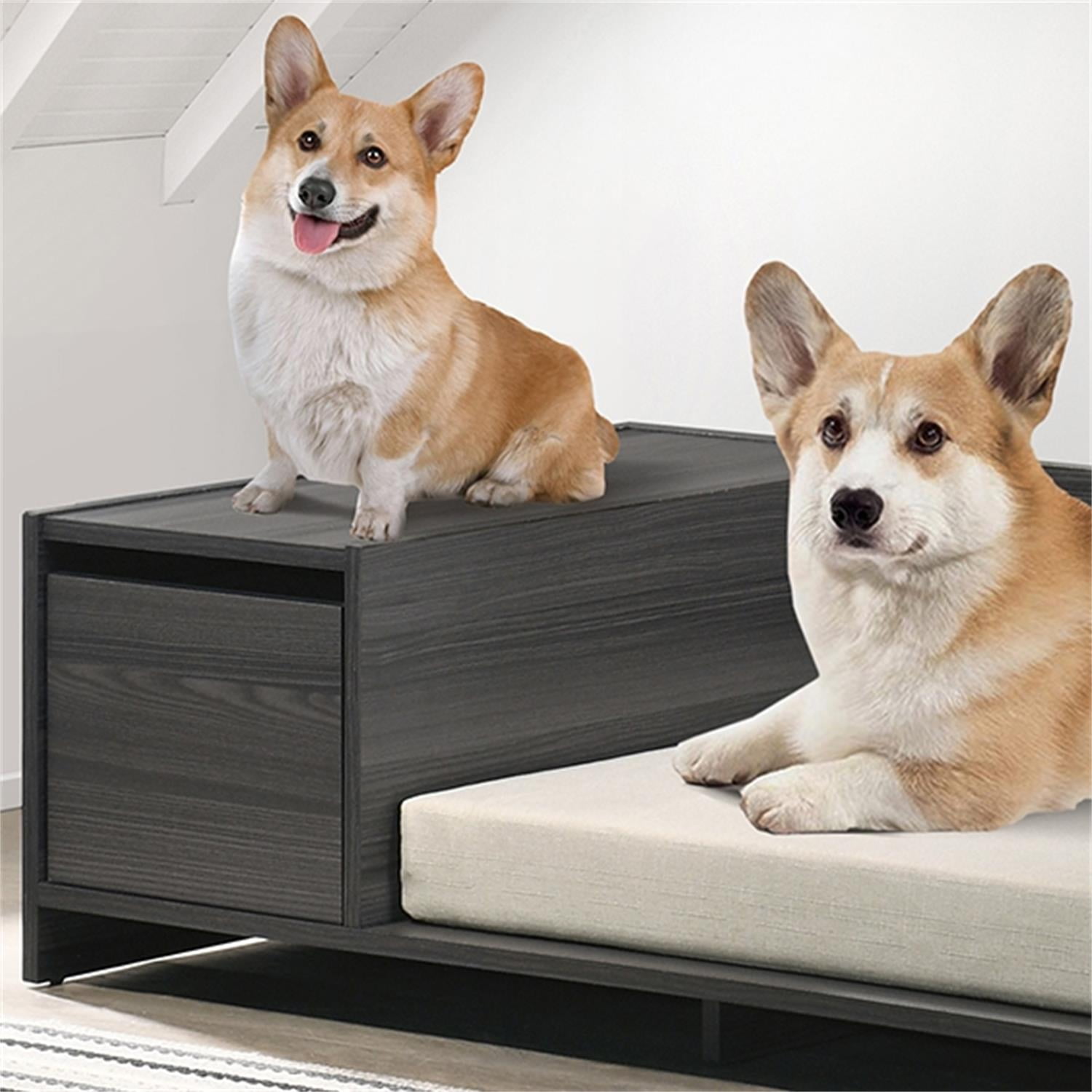 Pefilos 47" Wooden Dog Bed, Small to Medium Elevated Pet Bed with Cushion and Side Storage Compartment, Gray Pefilos 47" Wooden Dog Bed, Small to Medium Elevated Pet Bed with Cushion and Side Storage Compartment, Gray