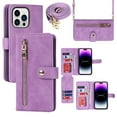 thumbnail image 1 of ELEHOLD Luxury Wallet Case for iPhone 13 Pro (6.1") Card Slots Zipper Purse Stand Function with Crossbody Strap Wrist Strap PU Leather Shockproof Case for iPhone 13 Pro,Lightpurple, 1 of 8